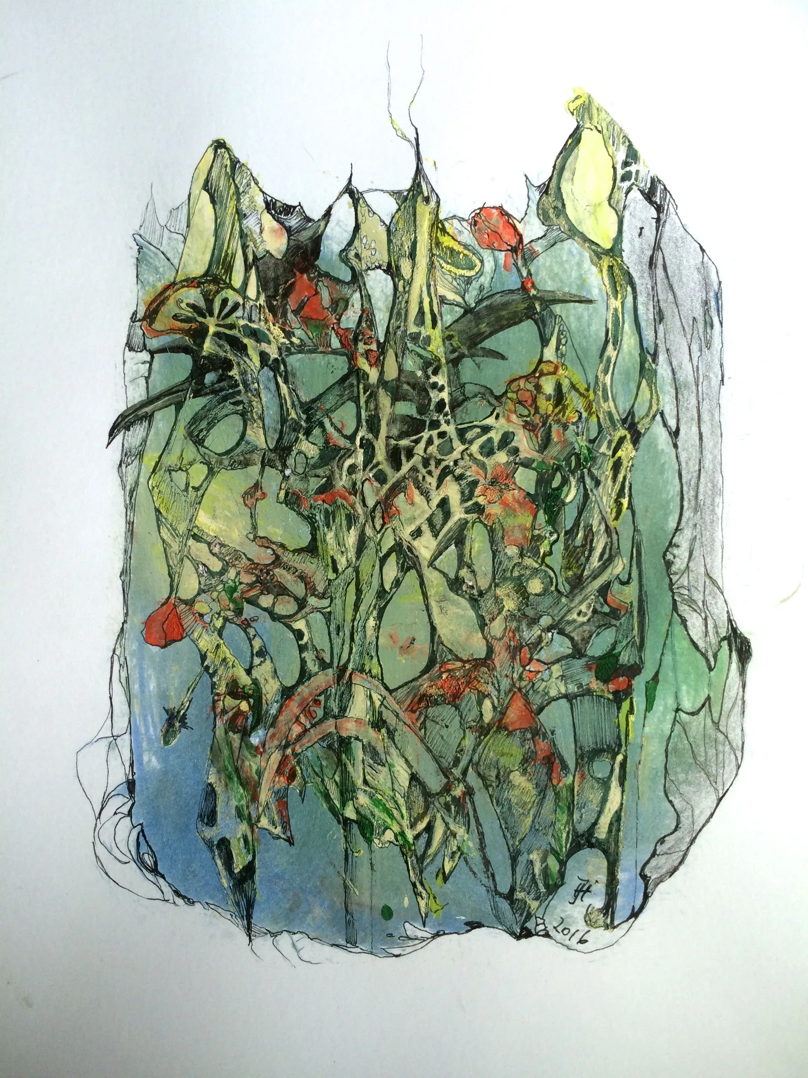 secret world,acryl und tusche auf papier,din a 4 ,2016